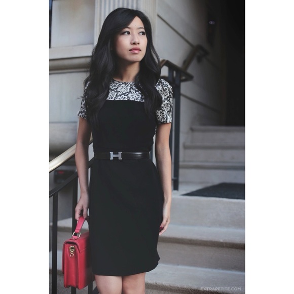 VINCE CAMUTO Lace Print Crepe Dress - Picture 1 of 5